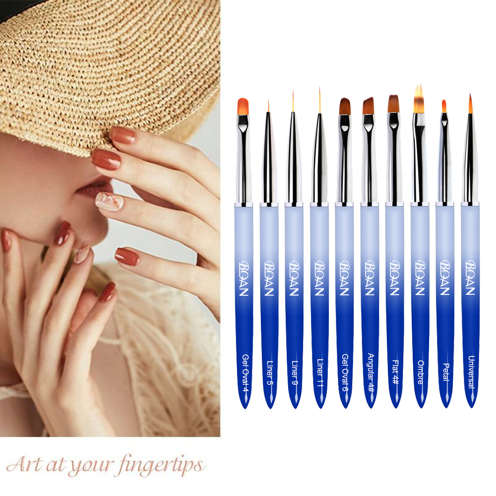අභිරුචි ප්‍රමාණයේ Oval Petal Stroke Liner Gel Brushes Kolinsky සහ Nylon Nail Art Brush Set Professional for DIY Nail Beauty