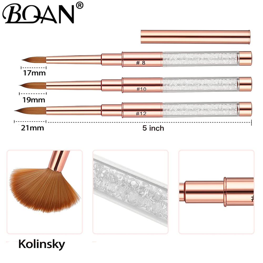 BQAN Kolinsky Hair Metal Handle Овална розово злато с диаманти Инструменти за маникюр Nail Art Акрилна четка