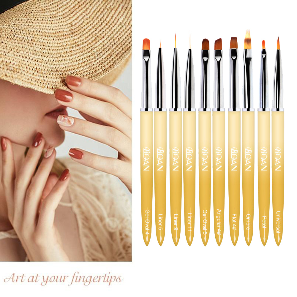 Най-качествен UV Gel Liner Paint Pen Kit Френска четка Жълта метална дръжка Найлонова коса Комплекти четки за нокти
