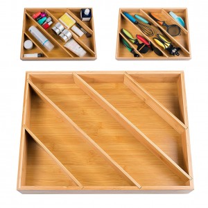 18 Years Factory China Kitchen Adjustable Bamboo Expandable Utensil Drawer Tool Storage Box Organizer Silverware Cutlery Tray with MDF