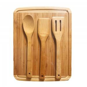 Bamboo Cutting Board With 3pcs Utensils Set Perfect Size for Your Kitchen Countertop