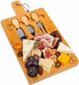 Bamboo Cheese Board with Cutlery Set Wooden Cheese Charcuterie plates Tray with Handle