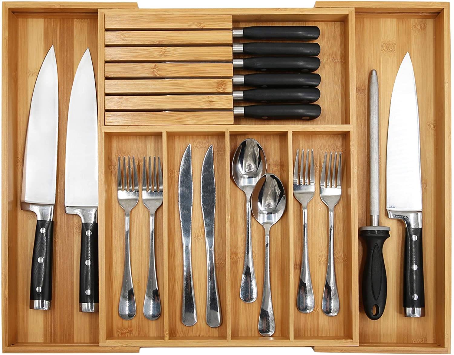 OEM Supply China Bamboo Silverware Drawer Organizer Kitchen, Expandable Utensil Holder and Cutlery Tray with Divider and Knife Block Featured Image