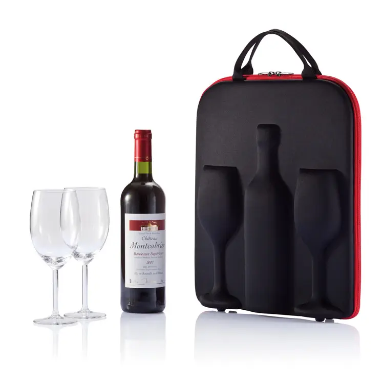 Wine Display Carry Bottle EVA Travel Protective Caja de vino Double Glasses
