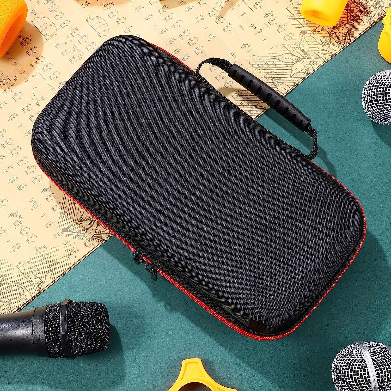 Калъф за безжичен микрофон Ciieeo Чанта за съхранение на микрофон за 2 ръчни микрофона Твърд EVA калъф с цип за пътуване на открито