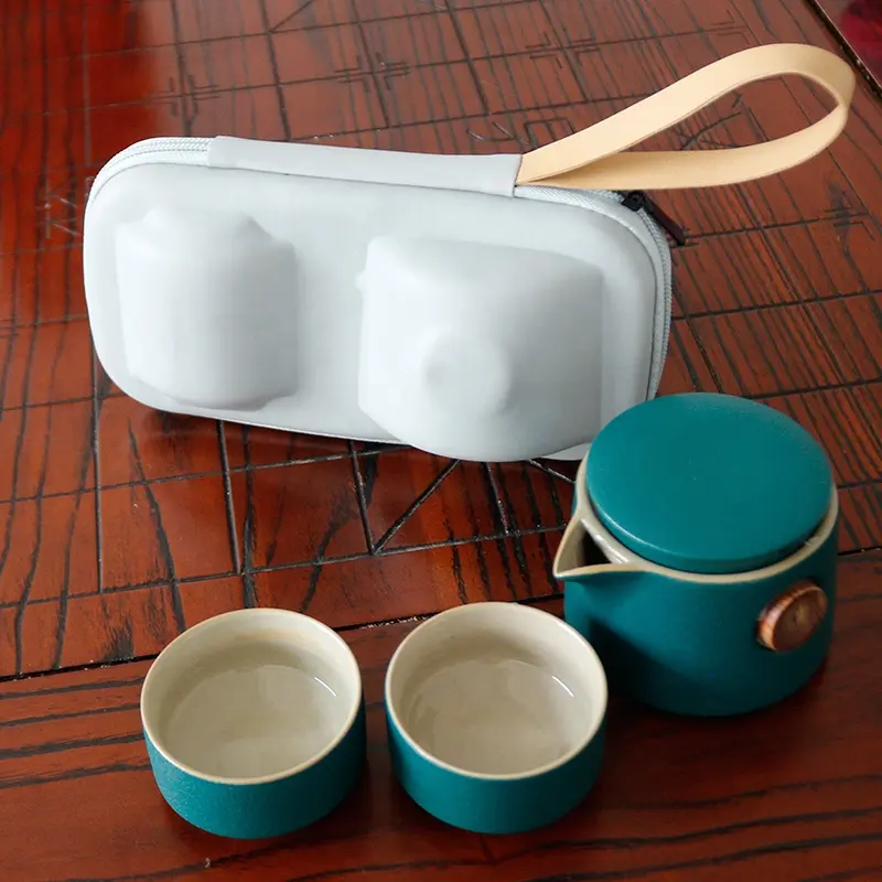 हार्ड शेल सुरक्षात्मक ईवा चायदानी केस बैग पोर्टेबल दो चाय कप केस