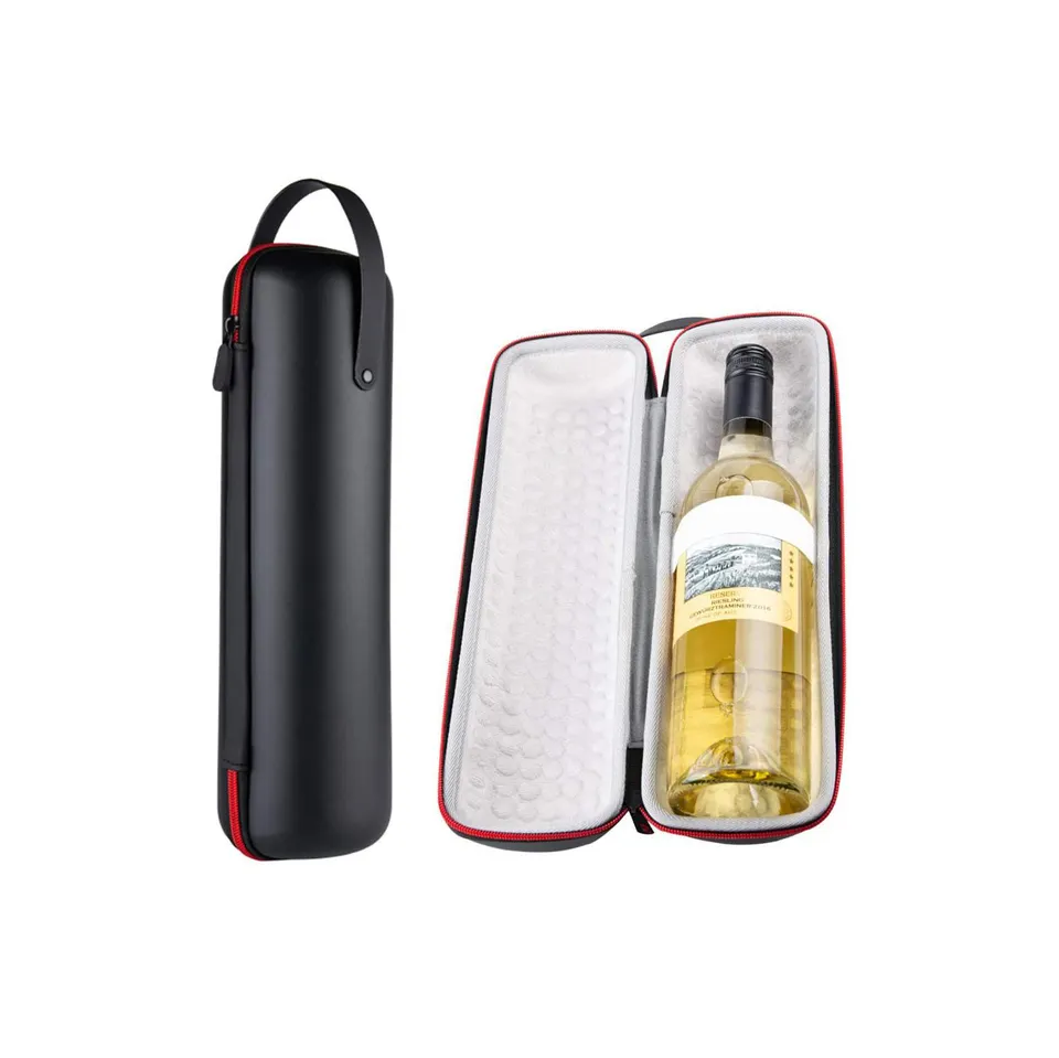 Portable Pu Leather Eva Case Easy Carrying Wine Bottle And Glasses Case Eva Wine Travel Case