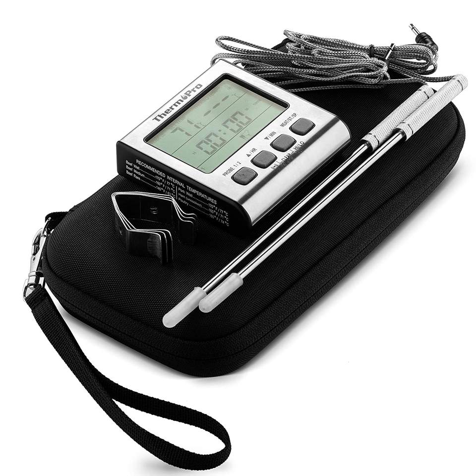 Harde EVA-koffer Geschikt voor ThermoPro TP17 Dual Probe Digitale kookvleesthermometer Voedselgrillthermometer en cliphouder (alleen behuizing)