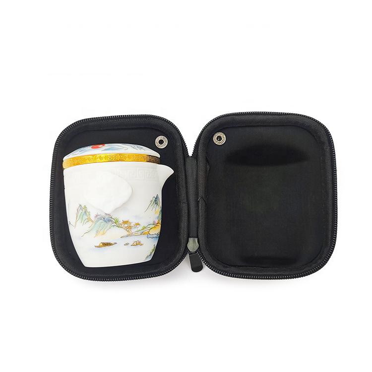 Custom outdoor travel tea sets portable tea cup tea pot hard case EVA with zipper