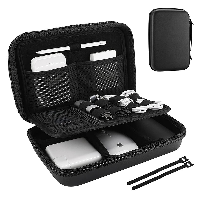 Hard Travel Electronic Organizer Case za MacBook Adapter za napajanje Punjači Kablovi Power Bank Apple Magic Mouse Apple Pencil USB Flash Disk SD kartica Mala prijenosna torbica za dodatnu opremu -Crna