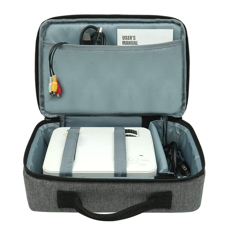 Putna torba za projektor, torbica za nošenje, prijenosna torba za nošenje, do 10,5 x 7,2 X 3,2 inča – džepovi za pribor Prilagodljive pregrade – kompatibilne s više – siva