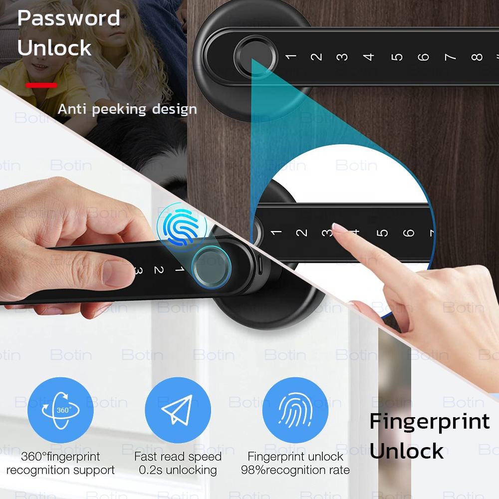 403-Smart Lock/ Deadbolt Handle Password Drws Olion Bysedd