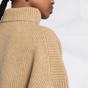 मोटी सुइयों के साथ महिलाओं की शरद ऋतु/सर्दियों का टर्टलनेक स्वेटर।