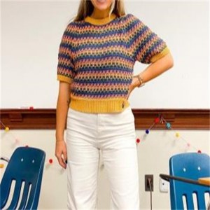 Rainbow Design Puff Siku Lengan Berkerah Sweater Womens