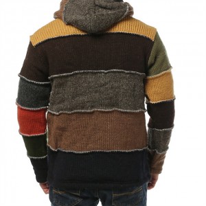 Zipper Cardigan သည် အရောင်များ ပေါင်းစပ်ထားသော Patchwork Fleece Lined Men Sweater ဖြစ်သည်။
