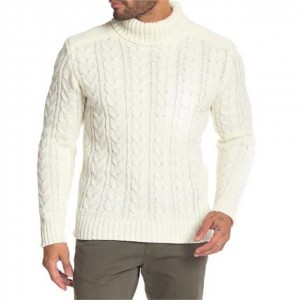 Pullover Lengan Panjang Sweater Turtleneck Rajutan Kabel Kasual Musim Dingin Putih