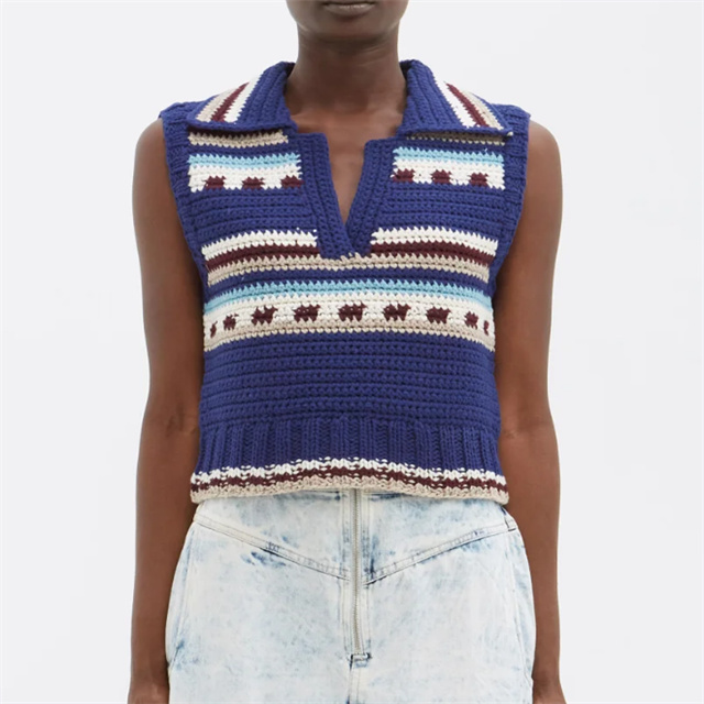 Oanpaste Dames V-hals Summer Crocheted Merino Sweater Vest Featured Image