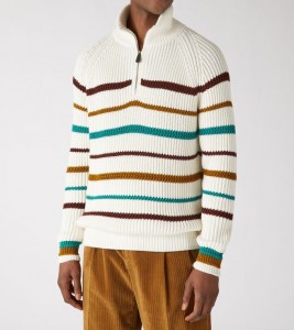 OEM Kualitas Tinggi Lengan Panjang Pullover Setengah-Zip Sweater Garis Warna-warni Kasual Mens Sweater