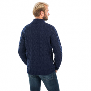 Merino wool men's zip collar ຊາວປະມົງໄອແລນ knitted ລະດູຫນາວ sweater ກາງແຈ້ງ.