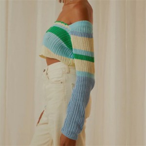 Sweater Fesyen Wanita Berbilang Pakaian Mengait Seksi Biru Hijau