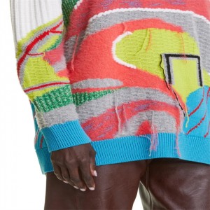 Sweater Campuran Wol Tekstur Rajutan Sweater Lengan Panjang Pria