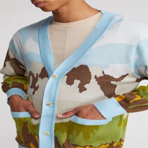 Long Sleeve Button Up Scenic Cardigan Sweater Para sa Mga Lalaki