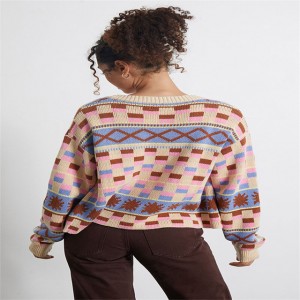 Oanpaste hege kwaliteit Multicolor geometryske knop Knit Cardigans