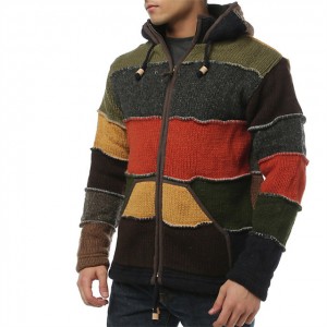 Zipper Cardigan Kombinasi Warna Patchwork Fleece Lined Sweater Pria