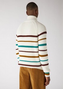 OEM висококвалитетен пуловер со долги ракави џемпер со половина патент Шарени линии Секојдневен машки џемпер