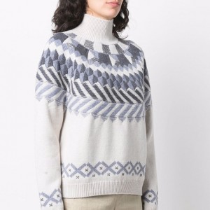Hot sælgende dame rullekrave sweater strikket i jacquard
