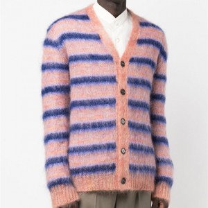 Мъжка жилетка с райе от мохер и дъга, пуловер с V-образно деколте