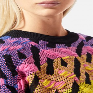 Spalvingas moteriškas megztinio modelio žakardo megztinis su apykakle