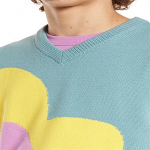 Висококвалитетни жакард цветни дезени Памучни мешавини со елек плетени машки џемпери