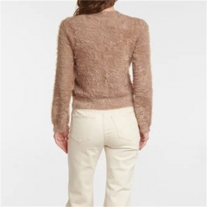 Custom High Quality Furry Long Sleeve Intarsia Knit swater Cardigan