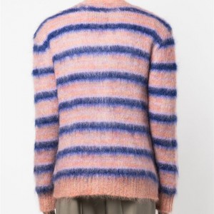 Męski kardigan w tęczowe moherowe paski Sweter z dekoltem w szpic