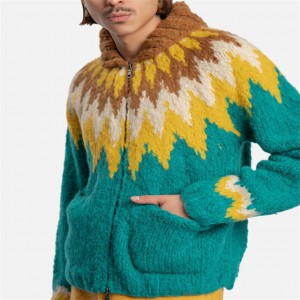 Umkhono omde wePokethi Yesandla yeNordic Brown Green Boys Cardigan Sweater