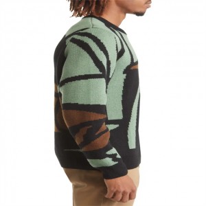 Swobodny męski sweter z okrągłym dekoltem z domieszką kaczej wełny i długim rękawem