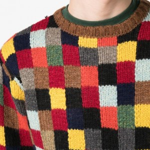 Популярдуу эркектердин түстүү жалбырактуу трикотаж пуловер