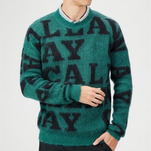 पुरुषांचे क्र्युनेक विणलेले टॉप मोहायर मोनोग्राम जॅकवर्ड विणलेले स्वेटर.
