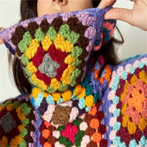 Lady Multicolor Graphic Turtleneck Floor Crochet Sweaters froulju Tops