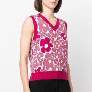 여성 자카드 니트 꽃무늬 니트 민소매 베스트 스웨터