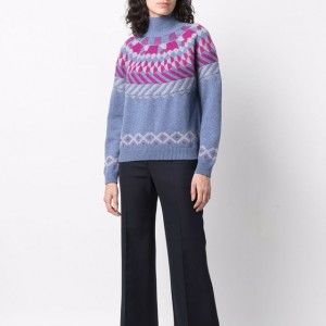 Популярный женский жаккардовый вязаный пуловер с высоким воротником