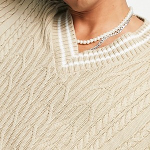 2022 Lalaki Lengan Panjang Kabel Knitted Sweater Pikeun Lalaki