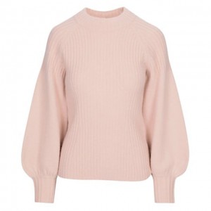 Švelnus vėjo rožinis švelnus grynos vilnos megztinis su briaunelėmis