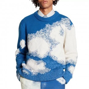 Produsen sweater pria custom sweater rajut jacquard tebal sweater wol colorblock