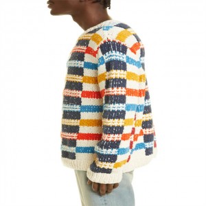 Suéter de invierno de algodón pesado con patrón de cuadros rotos para hombres