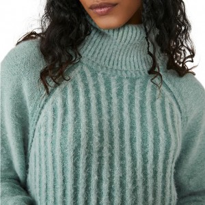 Blød sweater til dame højhalset ensfarvet vintertrøje til kvinder
