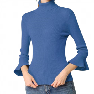 Wanita Ruffle Lengan Pullover Turtleneck Sweater Atasan Wanita