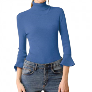 Sweater Turtleneck Pullover Lengan Ruffle Wanita Baju Atasan Wanita