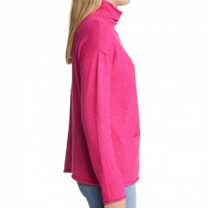 OEM & ODM Rose Red Funnel Neck Pocket Dames Premium Sweater